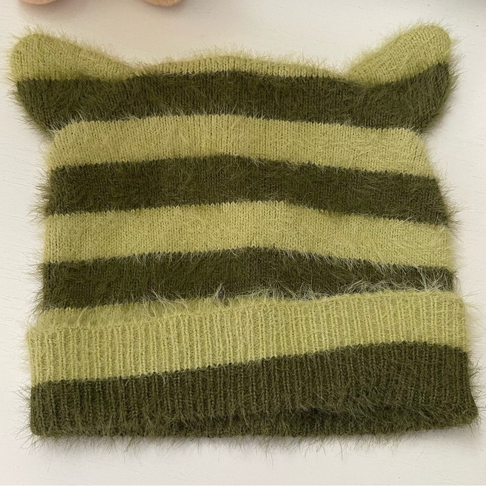 Urban Outfitters Fuzzy Striped Beanie With Little Ears